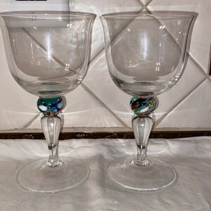 Vintage Set of 2 Theresienthal cordial wine glasses multi colored ball